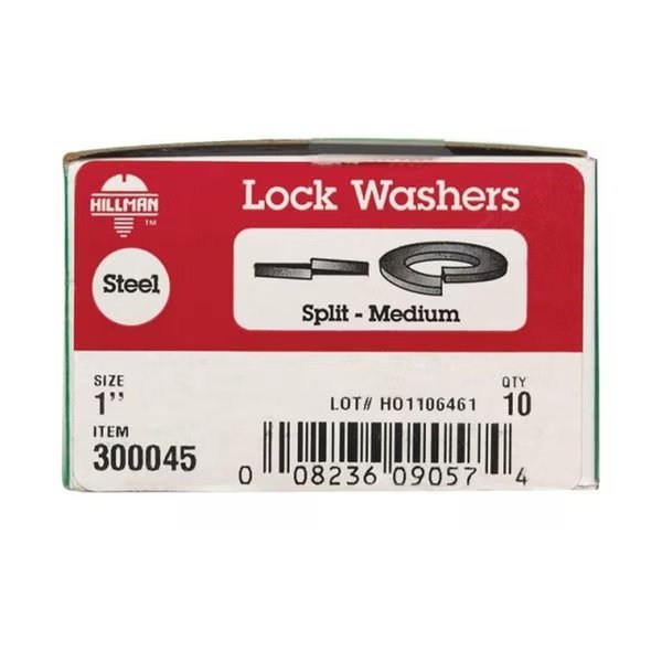 Split Lock Washer, Steel, Zinc Plated Finish, 10 PK, Hillman, Mfr#: 5322037